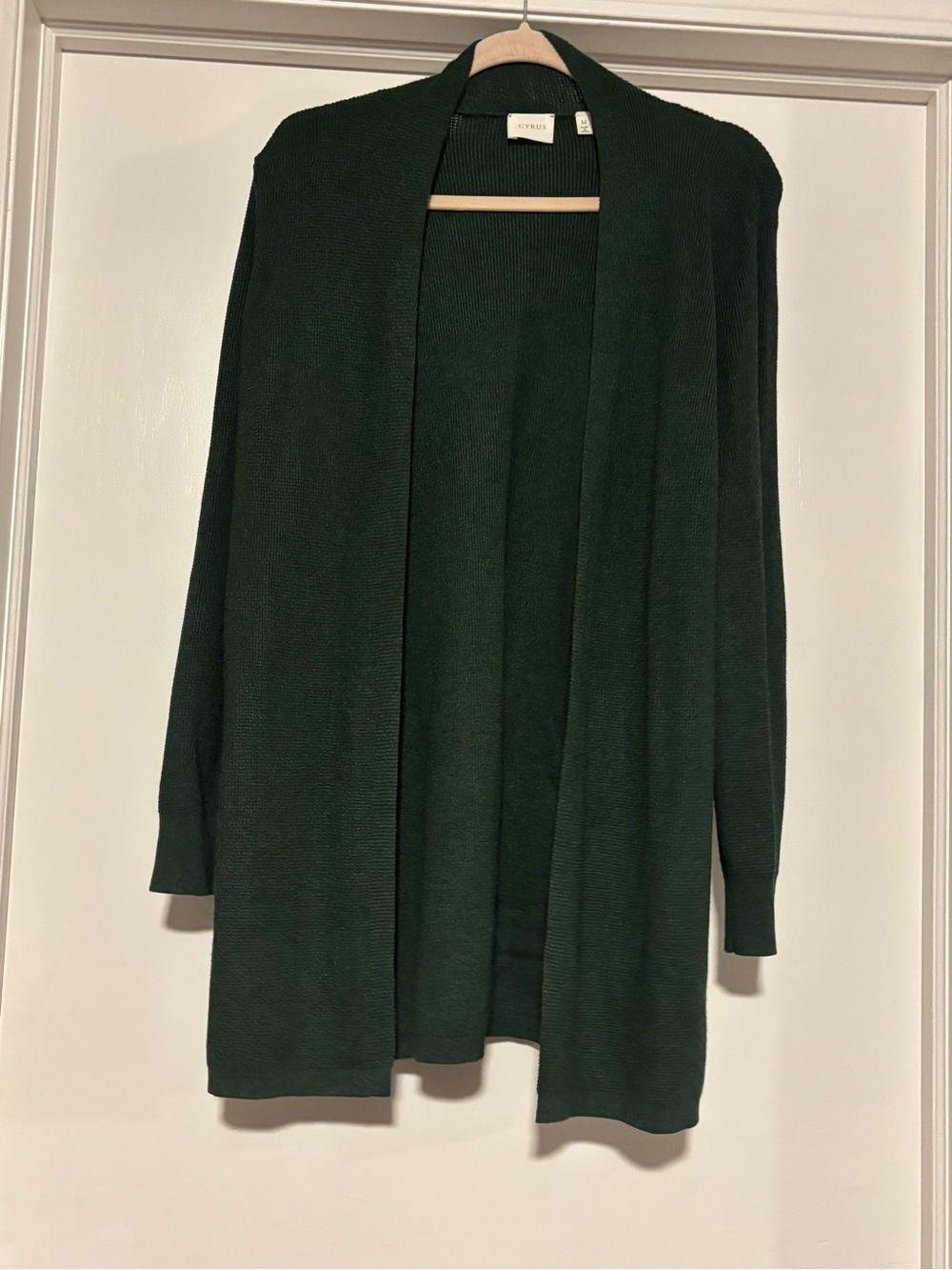 Cyrus Long Open-Front Cardigan in Forest Green
